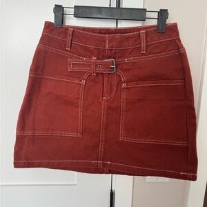 Belted Rust Utility Mini Skirt with Front Patch Pockets